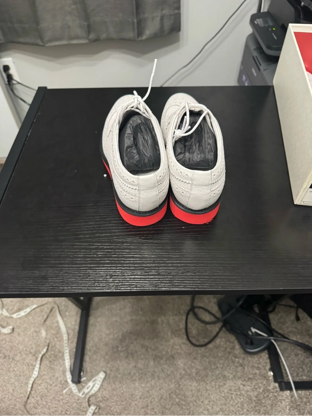 Men's White/RedWingtip Brogue loafers with Red Accent Sole from Brand Marc Nolan